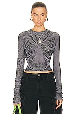 Jean Paul Gaultier Soleil High Neck Long Sleeve Top in Green & Purple, view 1, click to view large image.