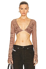 Jean Paul Gaultier Soleil Cropped Long Sleeve Top in Bronze & Orange, view 1, click to view large image.