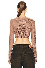 Jean Paul Gaultier Soleil Cropped Long Sleeve Top in Bronze & Orange, view 3, click to view large image.