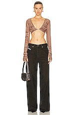 Jean Paul Gaultier Soleil Cropped Long Sleeve Top in Bronze & Orange, view 4, click to view large image.