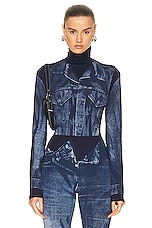 Jean Paul Gaultier Flag Label High Neck Long Sleeve Top in Navy & Blue, view 1, click to view large image.