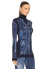 Jean Paul Gaultier Flag Label High Neck Long Sleeve Top in Navy & Blue, view 2, click to view large image.
