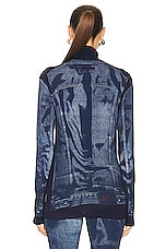 Jean Paul Gaultier Flag Label High Neck Long Sleeve Top in Navy & Blue, view 3, click to view large image.