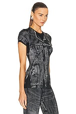 Jean Paul Gaultier Trompe L'oeil Flag Label Crew Neck Tee in Black & Grey, view 2, click to view large image.