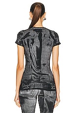 Jean Paul Gaultier Trompe L'oeil Flag Label Crew Neck Tee in Black & Grey, view 3, click to view large image.