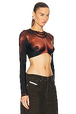 Jean Paul Gaultier Printed Corps Long Sleeve Cropped Top in Dark Nude, view 2, click to view large image.
