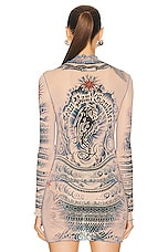 Jean Paul Gaultier Printed Soleil Long Sleeve High Neck Top in Nude, Blue, & Red, view 3, click to view large image.
