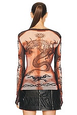 Jean Paul Gaultier Printed Safe Sex Tattoo Long Sleeve Crew Neck Top in Nude, Brown, & Black, view 3, click to view large image.