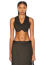 Jean Paul Gaultier Tennis Stripes Laced Gilet in Brown & Ecru, view 1, click to view large image.