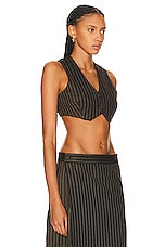 Jean Paul Gaultier Tennis Stripes Laced Gilet in Brown & Ecru, view 2, click to view large image.