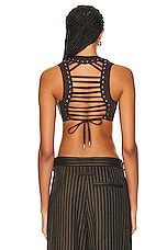 Jean Paul Gaultier Tennis Stripes Laced Gilet in Brown & Ecru, view 3, click to view large image.