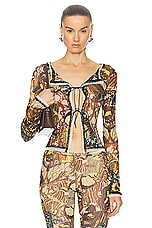 Jean Paul Gaultier Papillon Mesh Long Sleeve Cardigan in Yellow & Multicolor, view 1, click to view large image.