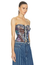 Jean Paul Gaultier Papillon Mesh Lacing Detail Bustier Top in Blue & Multicolor, view 2, click to view large image.