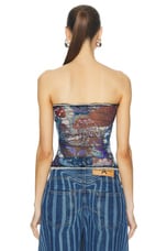Jean Paul Gaultier Papillon Mesh Lacing Detail Bustier Top in Blue & Multicolor, view 3, click to view large image.