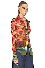 Jean Paul Gaultier Roses Mesh Long Sleeve Top in Green, Red, & Blue, view 2, click to view large image.