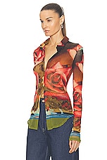 Jean Paul Gaultier Roses Mesh Long Sleeve Top in Green, Red, & Blue, view 3, click to view large image.