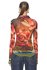 Jean Paul Gaultier Roses Mesh Long Sleeve Top in Green, Red, & Blue, view 4, click to view large image.