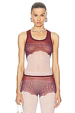 Jean Paul Gaultier Cartouche Mesh Tank Top in Red, White, & Burgundy, view 1, click to view large image.