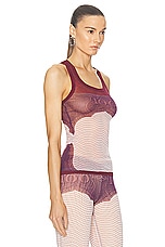 Jean Paul Gaultier Cartouche Mesh Tank Top in Red, White, & Burgundy, view 2, click to view large image.