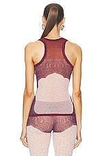 Jean Paul Gaultier Cartouche Mesh Tank Top in Red, White, & Burgundy, view 3, click to view large image.