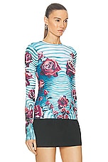 Jean Paul Gaultier Flower Body Morphing Long Sleeve Top in Blue, Red, & White, view 2, click to view large image.