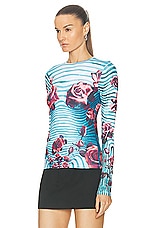 Jean Paul Gaultier Flower Body Morphing Long Sleeve Top in Blue, Red, & White, view 3, click to view large image.