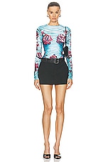 Jean Paul Gaultier Flower Body Morphing Long Sleeve Top in Blue, Red, & White, view 5, click to view large image.