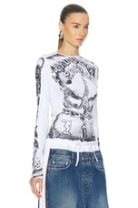 Jean Paul Gaultier Dentelle Trompe L'oeil Long Sleeve Top in White & Black, view 2, click to view large image.