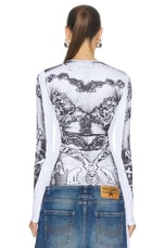 Jean Paul Gaultier Dentelle Trompe L'oeil Long Sleeve Top in White & Black, view 3, click to view large image.