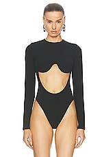 Jean Paul Gaultier Madonna Inspired Long Sleeve Bodysuit in Black, view 2, click to view large image.