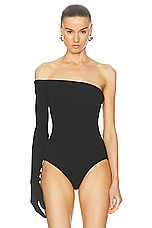 Jean Paul Gaultier Asymmetric Glove Bodysuit in Black, view 2, click to view large image.