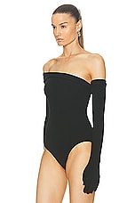 Jean Paul Gaultier Asymmetric Glove Bodysuit in Black, view 4, click to view large image.
