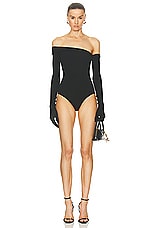 Jean Paul Gaultier Asymmetric Glove Bodysuit in Black, view 6, click to view large image.