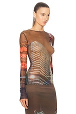 Jean Paul Gaultier X Shayne Oliver Mesh City Long Sleeve Top in Brown, Green, Blue, & Red, view 2, click to view large image.