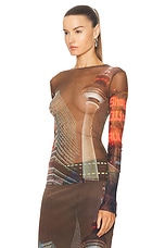 Jean Paul Gaultier X Shayne Oliver Mesh City Long Sleeve Top in Brown, Green, Blue, & Red, view 3, click to view large image.