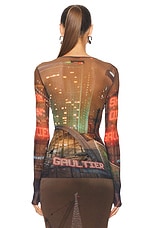 Jean Paul Gaultier X Shayne Oliver Mesh City Long Sleeve Top in Brown, Green, Blue, & Red, view 4, click to view large image.