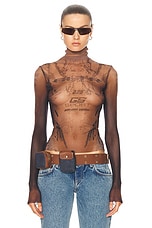 Jean Paul Gaultier X Shayne Oliver Mesh Body Turtleneck Top in Dark Nude & Black, view 1, click to view large image.