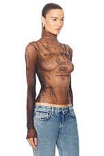 Jean Paul Gaultier X Shayne Oliver Mesh Body Turtleneck Top in Dark Nude & Black, view 2, click to view large image.