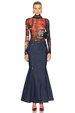 Jean Paul Gaultier Pigalle Mesh Long sleeve Printed Top in Black, Red, Orange, & Blue, view 4, click to view large image.