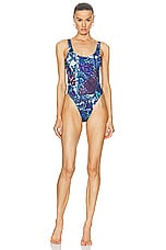 Jean Paul Gaultier Papillon One Piece Swimsuit in Blue & Multicolor, view 1, click to view large image.