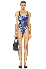 Jean Paul Gaultier Papillon One Piece Swimsuit in Blue & Multicolor, view 4, click to view large image.