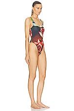 Jean Paul Gaultier Roses One Piece Swimsuit in Green, Red, & Blue, view 2, click to view large image.