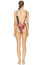 Jean Paul Gaultier Roses One Piece Swimsuit in Green, Red, & Blue, view 3, click to view large image.