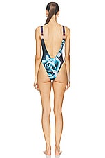 Jean Paul Gaultier Roses One Piece Swimsuit in Purple, Blue, & Pale Pink, view 3, click to view large image.