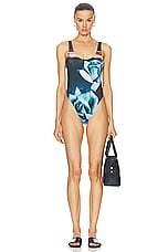 Jean Paul Gaultier Roses One Piece Swimsuit in Purple, Blue, & Pale Pink, view 4, click to view large image.
