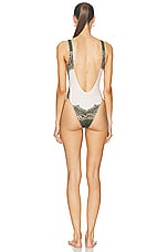 Jean Paul Gaultier Cartouche One Piece Swimsuit in Green, Ecru, Black, & Orange, view 3, click to view large image.