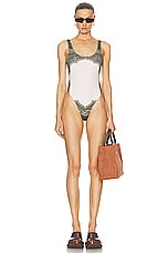 Jean Paul Gaultier Cartouche One Piece Swimsuit in Green, Ecru, Black, & Orange, view 4, click to view large image.