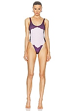 Jean Paul Gaultier Cartouche One Piece Swimsuit in Red, White, & Burgundy, view 1, click to view large image.