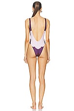 Jean Paul Gaultier Cartouche One Piece Swimsuit in Red, White, & Burgundy, view 3, click to view large image.