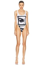Jean Paul Gaultier Eyes Printed One Piece Swimsuit in White & Black, view 1, click to view large image.